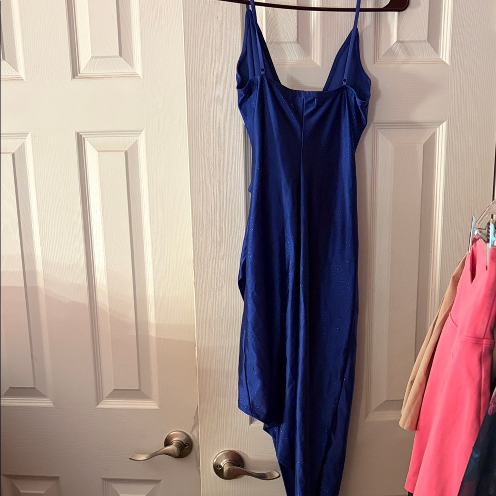 Asymmetrical Sparkly Royal Blue Dress - Picture 5 of 6